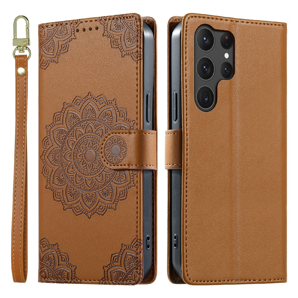 For Samsung Galaxy S25 Ultra Case Embossed Totem Leather Flip Wallet Phone Cover with Wrist Strap