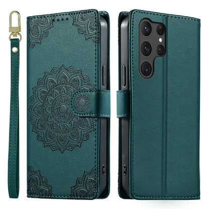 For Samsung Galaxy S25 Ultra Case Embossed Totem Leather Flip Wallet Phone Cover with Wrist Strap