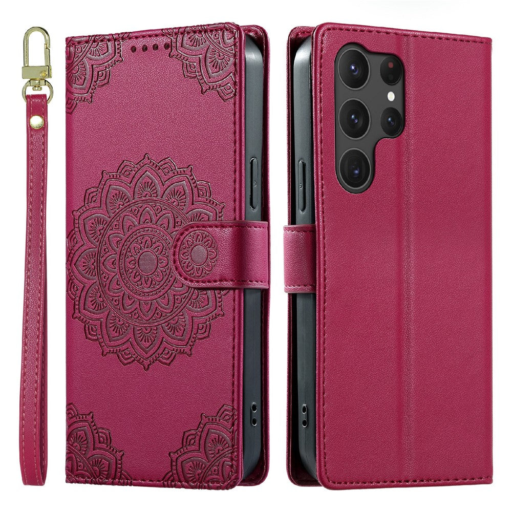 For Samsung Galaxy S25 Ultra Case Embossed Totem Leather Flip Wallet Phone Cover with Wrist Strap