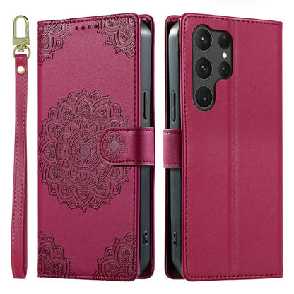 For Samsung Galaxy S25 Ultra Case Embossed Totem Leather Flip Wallet Phone Cover with Wrist Strap