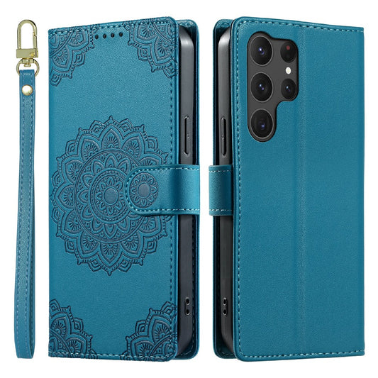 For Samsung Galaxy S25 Ultra Case Embossed Totem Leather Flip Wallet Phone Cover with Wrist Strap