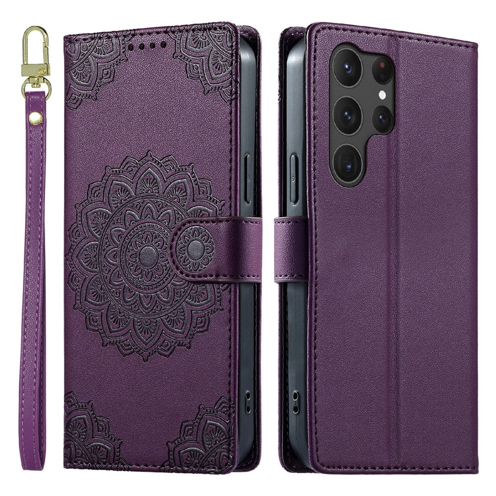 For Samsung Galaxy S25 Ultra Case Embossed Totem Leather Flip Wallet Phone Cover with Wrist Strap
