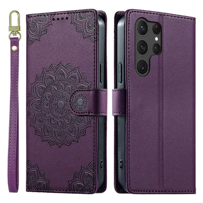 For Samsung Galaxy S25 Ultra Case Embossed Totem Leather Flip Wallet Phone Cover with Wrist Strap