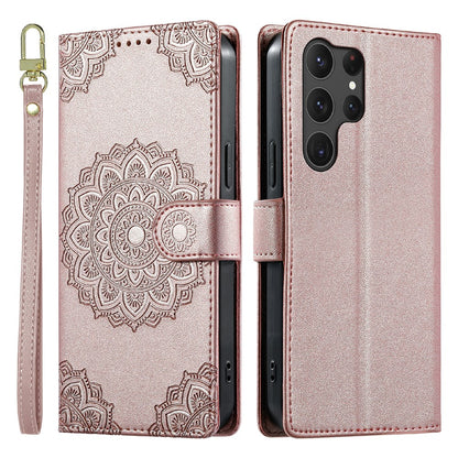 For Samsung Galaxy S25 Ultra Case Embossed Totem Leather Flip Wallet Phone Cover with Wrist Strap