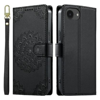 For iPhone 17e  /  16e Case Embossed Totem Leather Flip Wallet Phone Cover with Wrist Strap