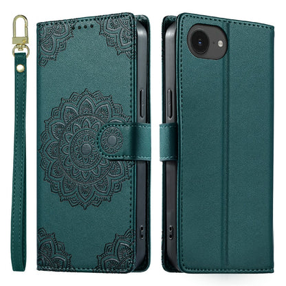 For iPhone 17e  /  16e Case Embossed Totem Leather Flip Wallet Phone Cover with Wrist Strap