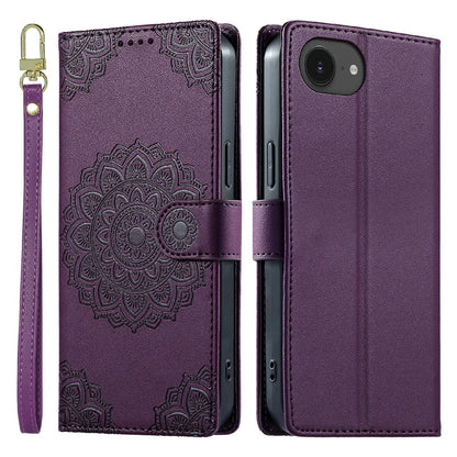 For iPhone 17e  /  16e Case Embossed Totem Leather Flip Wallet Phone Cover with Wrist Strap