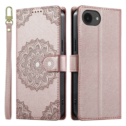 For iPhone 17e  /  16e Case Embossed Totem Leather Flip Wallet Phone Cover with Wrist Strap