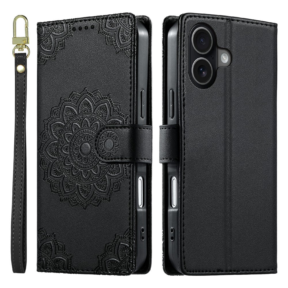 For iPhone 17 Case Embossed Totem Leather Flip Wallet Phone Cover with Wrist Strap