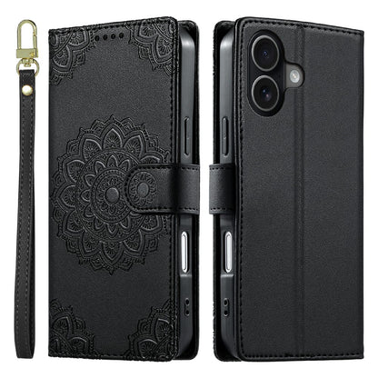 For iPhone 17 Case Embossed Totem Leather Flip Wallet Phone Cover with Wrist Strap