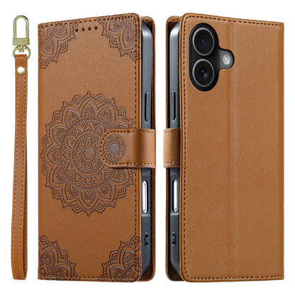 For iPhone 17 Case Embossed Totem Leather Flip Wallet Phone Cover with Wrist Strap