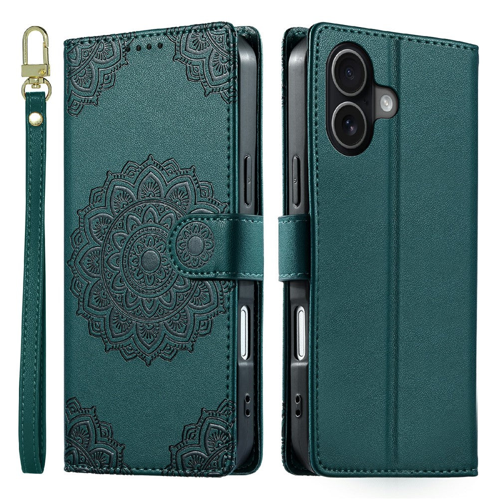 For iPhone 17 Case Embossed Totem Leather Flip Wallet Phone Cover with Wrist Strap