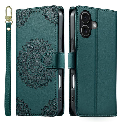 For iPhone 17 Case Embossed Totem Leather Flip Wallet Phone Cover with Wrist Strap