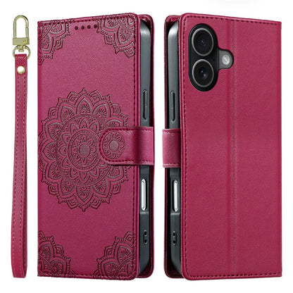 For iPhone 17 Case Embossed Totem Leather Flip Wallet Phone Cover with Wrist Strap