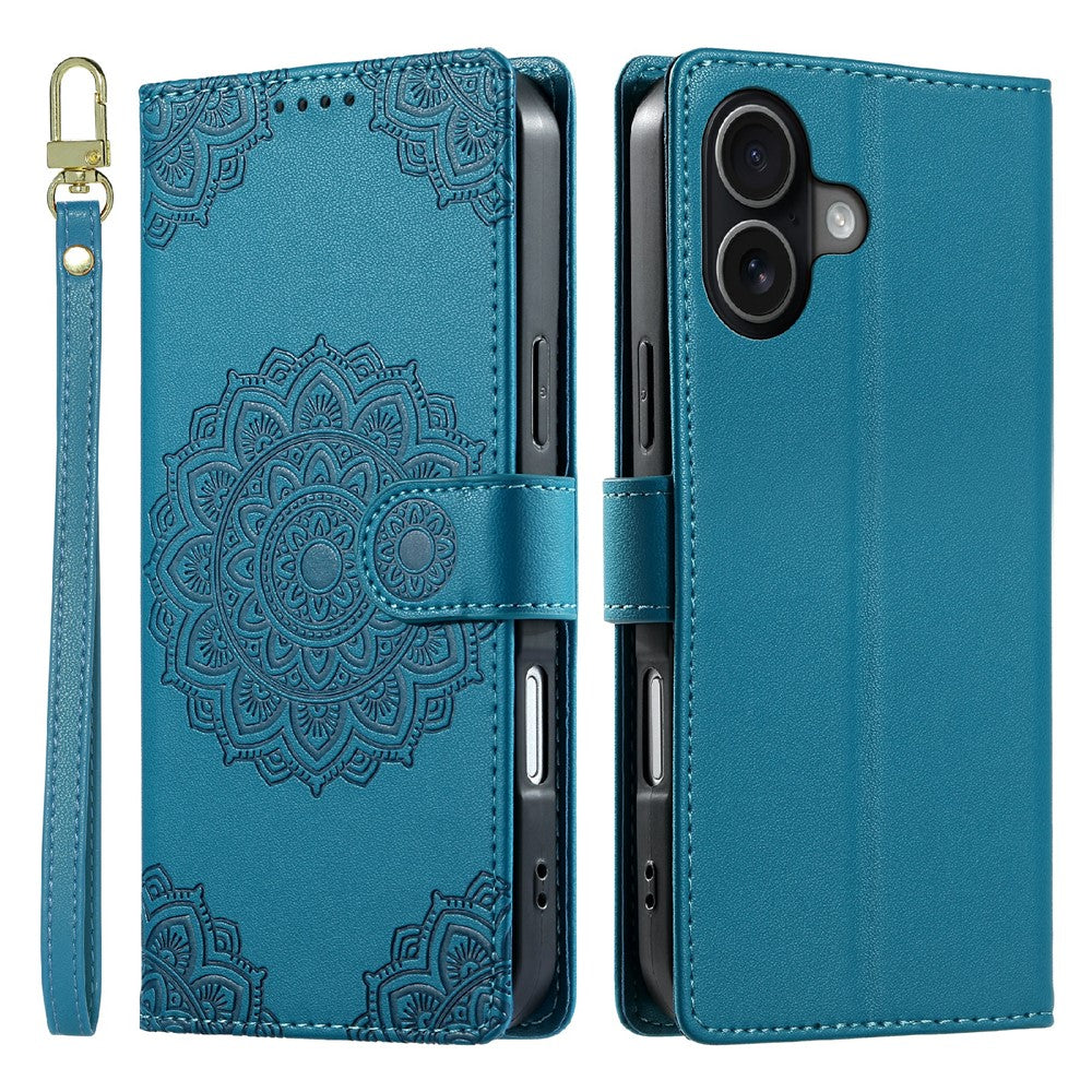 For iPhone 17 Case Embossed Totem Leather Flip Wallet Phone Cover with Wrist Strap