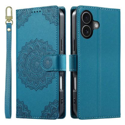 For iPhone 17 Case Embossed Totem Leather Flip Wallet Phone Cover with Wrist Strap