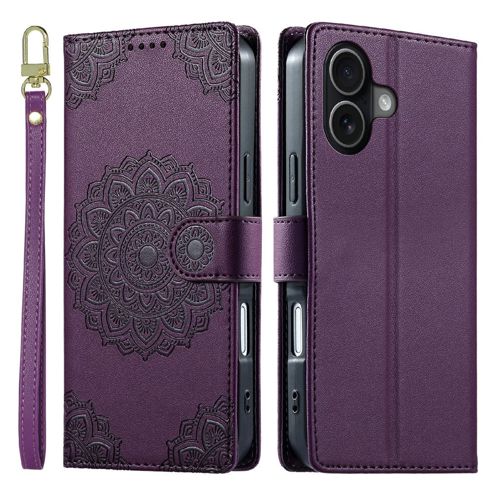 For iPhone 17 Case Embossed Totem Leather Flip Wallet Phone Cover with Wrist Strap