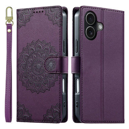 For iPhone 17 Case Embossed Totem Leather Flip Wallet Phone Cover with Wrist Strap