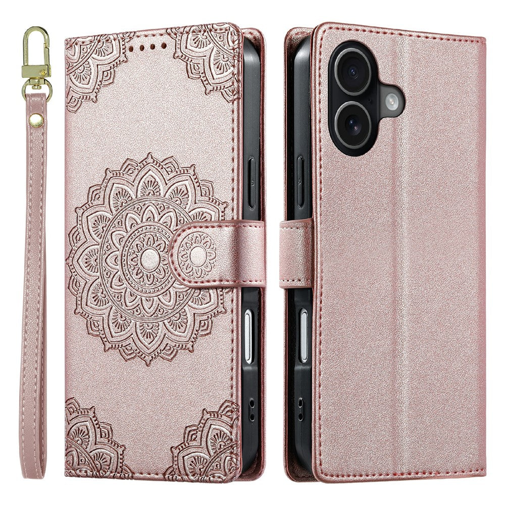 For iPhone 17 Case Embossed Totem Leather Flip Wallet Phone Cover with Wrist Strap