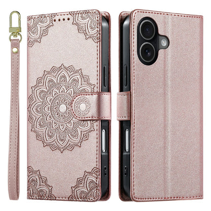 For iPhone 17 Case Embossed Totem Leather Flip Wallet Phone Cover with Wrist Strap