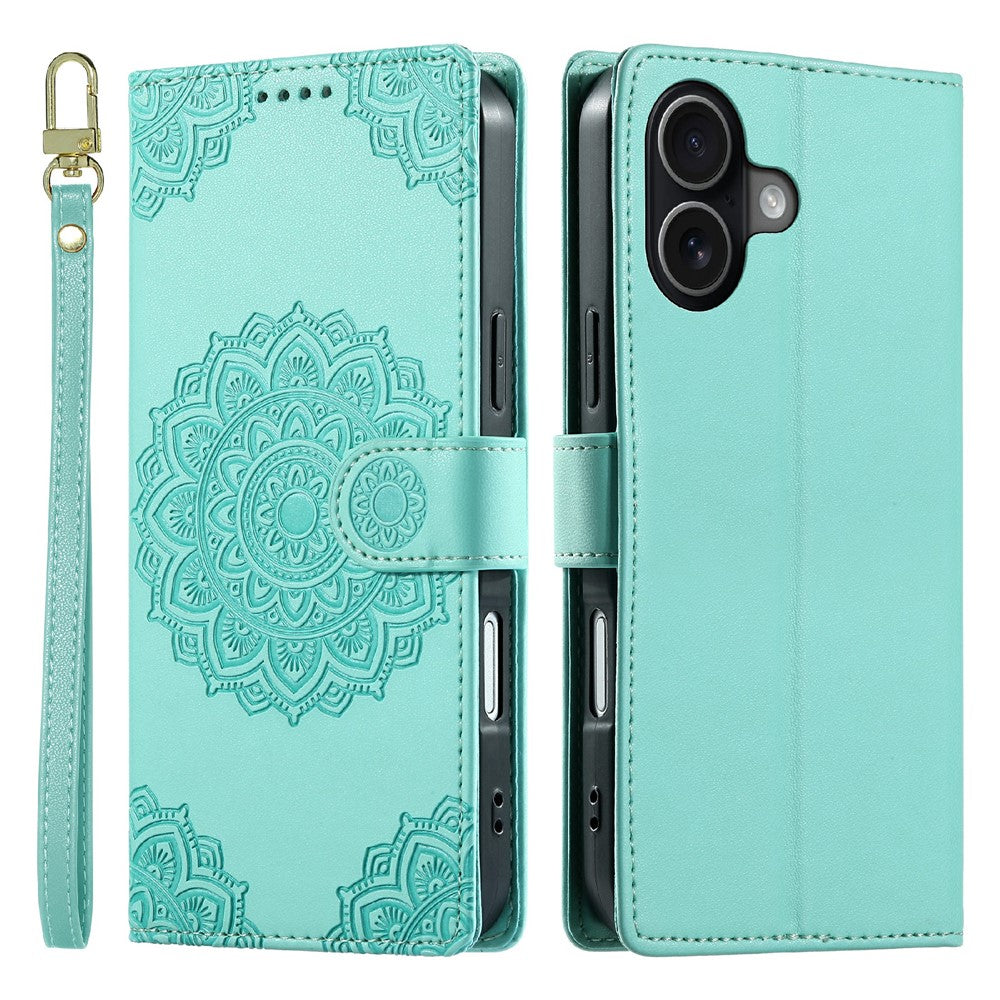 For iPhone 17 Case Embossed Totem Leather Flip Wallet Phone Cover with Wrist Strap