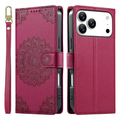For iPhone 17 Pro Max Case Embossed Totem Leather Flip Wallet Phone Cover with Wrist Strap