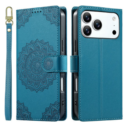 For iPhone 17 Pro Max Case Embossed Totem Leather Flip Wallet Phone Cover with Wrist Strap
