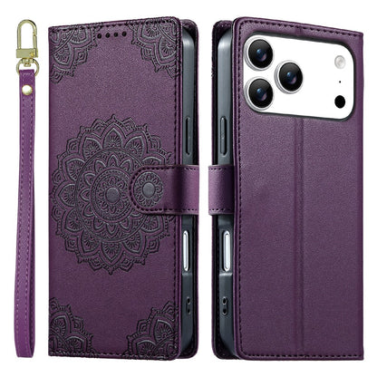 For iPhone 17 Pro Max Case Embossed Totem Leather Flip Wallet Phone Cover with Wrist Strap