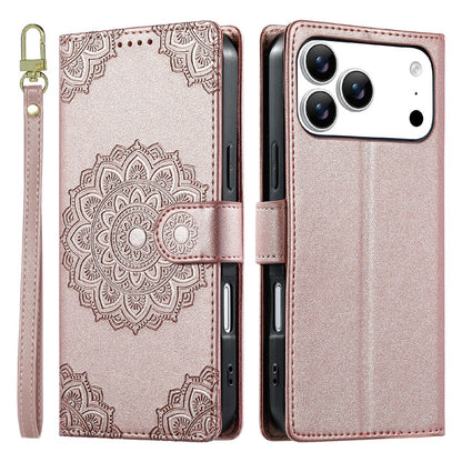 For iPhone 17 Pro Max Case Embossed Totem Leather Flip Wallet Phone Cover with Wrist Strap