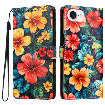For iPhone 16e / iPhone 17e Case Pattern Printed PU Leather Flip Wallet Phone Cover with Wrist Strap