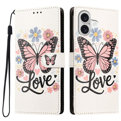 For iPhone 17 / iPhone 18 Case Pattern Printed PU Leather Flip Wallet Phone Cover with Wrist Strap