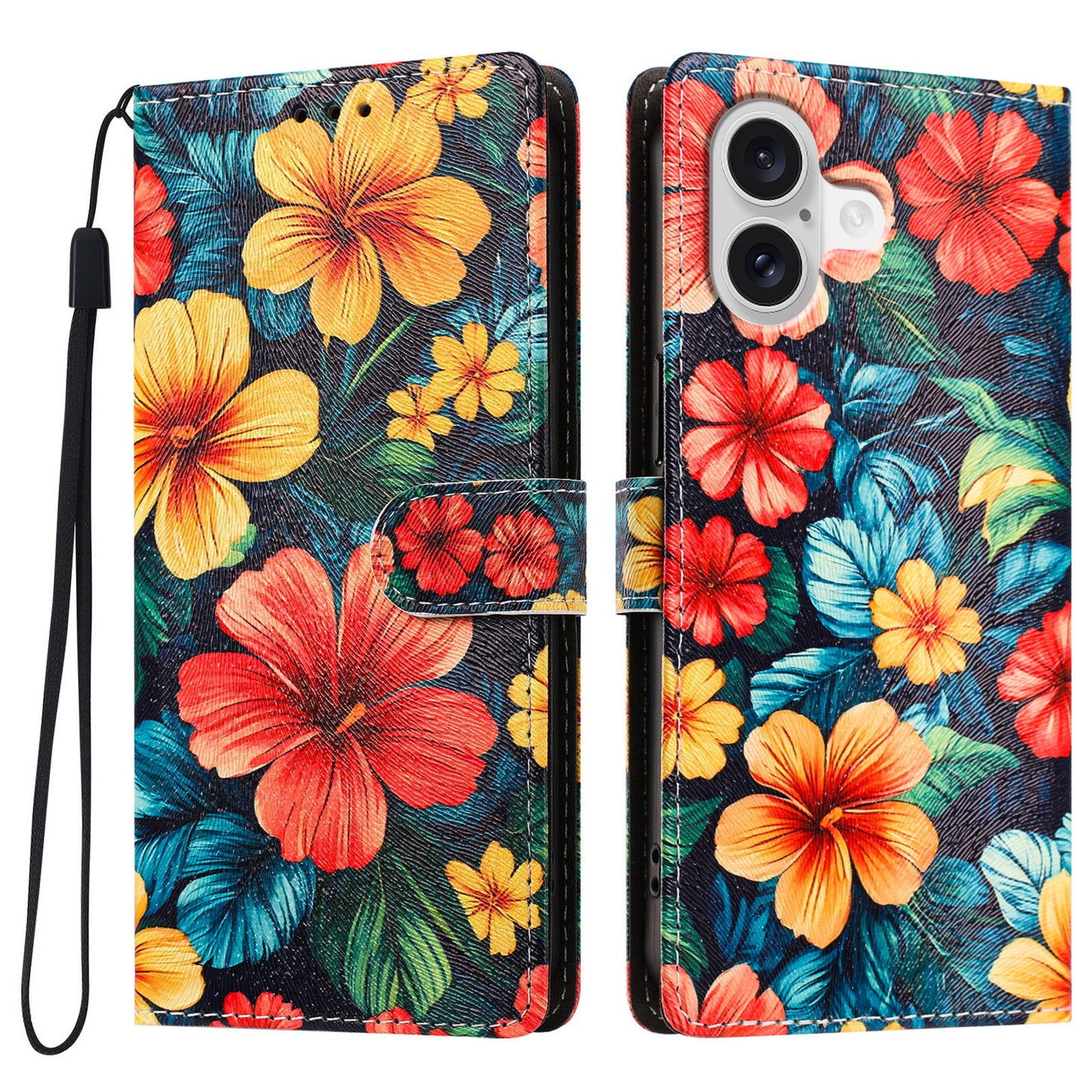 For iPhone 17 / iPhone 18 Case Pattern Printed PU Leather Flip Wallet Phone Cover with Wrist Strap