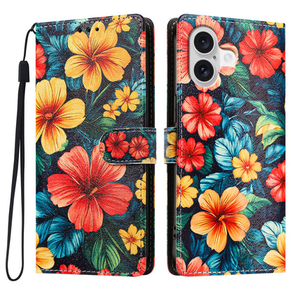 For iPhone 17 / iPhone 18 Case Pattern Printed PU Leather Flip Wallet Phone Cover with Wrist Strap