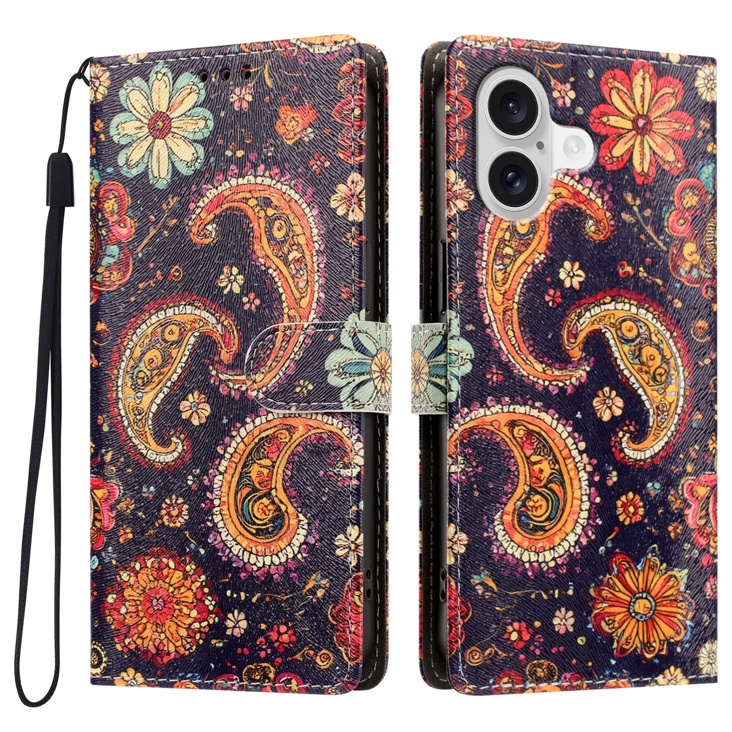 For iPhone 17 / iPhone 18 Case Pattern Printed PU Leather Flip Wallet Phone Cover with Wrist Strap