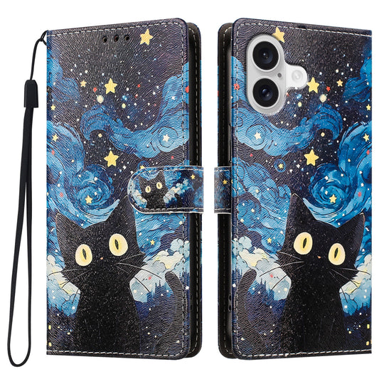 For iPhone 17 / iPhone 18 Case Pattern Printed PU Leather Flip Wallet Phone Cover with Wrist Strap
