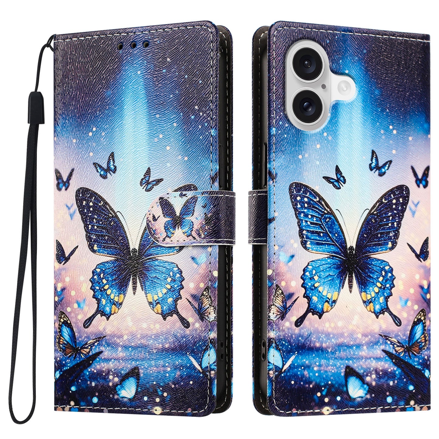 For iPhone 17 / iPhone 18 Case Pattern Printed PU Leather Flip Wallet Phone Cover with Wrist Strap