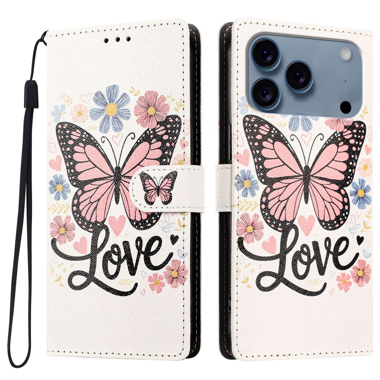 For iPhone 17 Pro / iPhone 18 Pro Case Pattern Printed PU Leather Flip Wallet Phone Cover with Wrist Strap