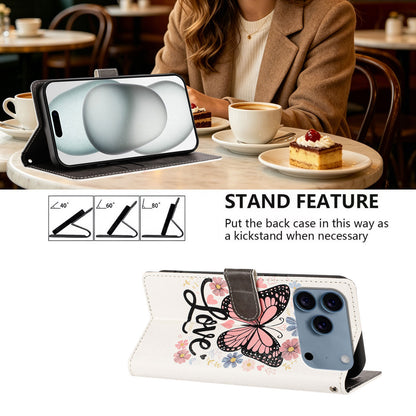 For iPhone 17 Pro / iPhone 18 Pro Case Pattern Printed PU Leather Flip Wallet Phone Cover with Wrist Strap