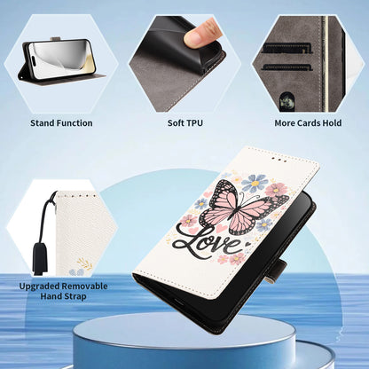 For iPhone 17 Pro / iPhone 18 Pro Case Pattern Printed PU Leather Flip Wallet Phone Cover with Wrist Strap