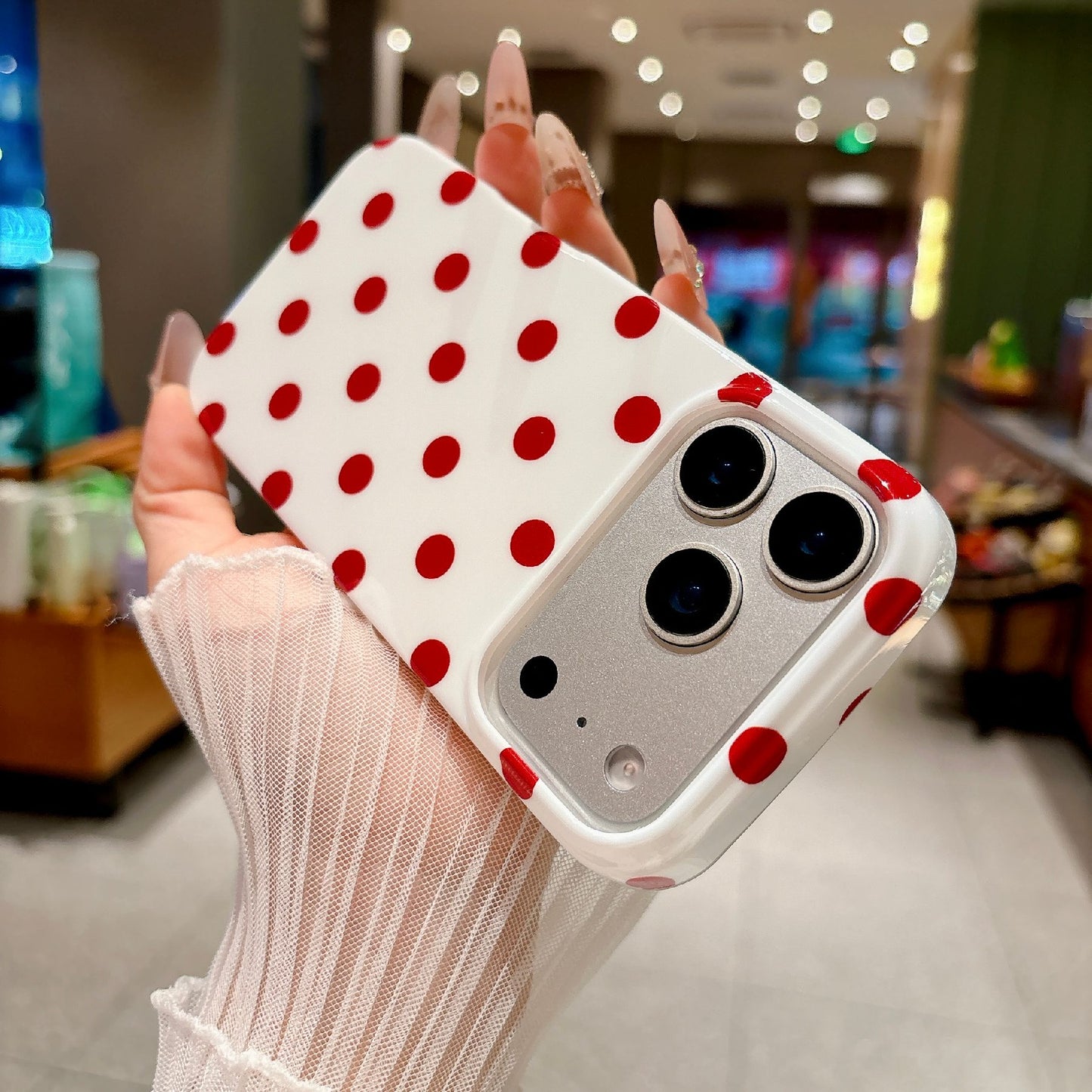 For iPhone 17 Pro Max Case Retro Polka Dot IMD TPU Full Coverage Phone Protective Cover