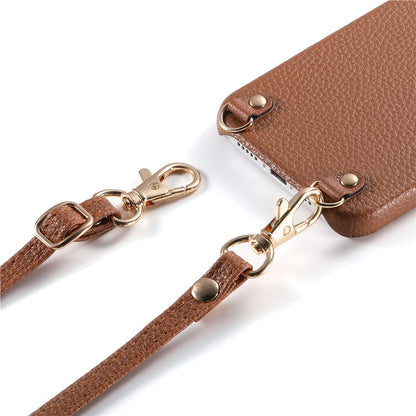 For iPhone 16 Pro Litchi Pattern Case with Lanyard Shockproof PC PU Leather Cover