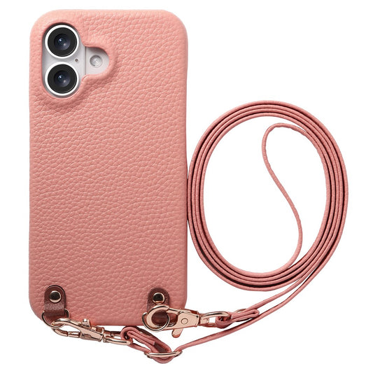 For iPhone 17 Litchi Pattern Case with Lanyard Shockproof PC PU Leather Cover