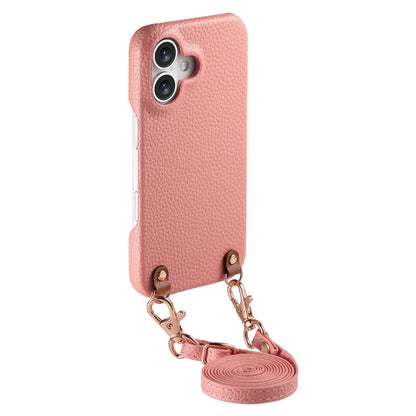 For iPhone 17 Litchi Pattern Case with Lanyard Shockproof PC PU Leather Cover