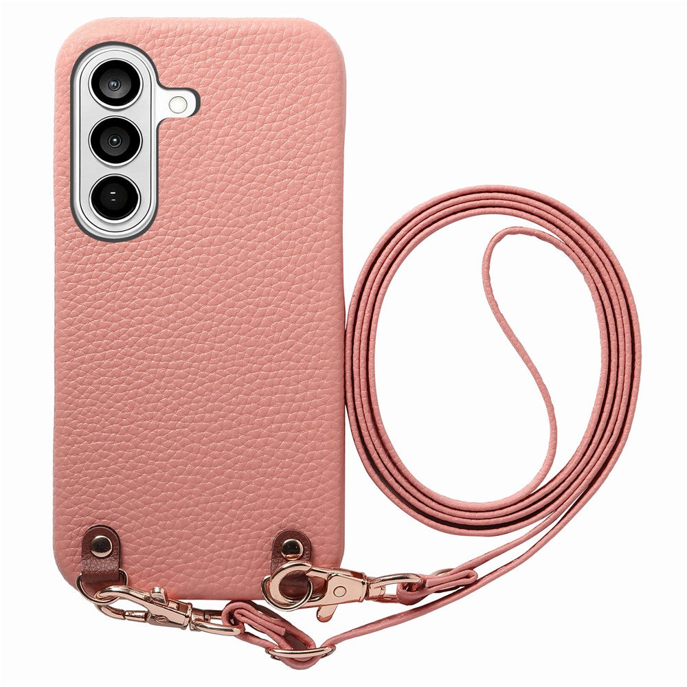 For Samsung Galaxy S26+ Litchi Pattern Case with Lanyard Shockproof PC PU Leather Cover
