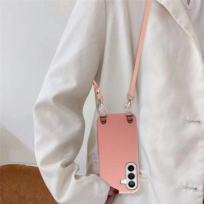 For Samsung Galaxy S26+ Litchi Pattern Case with Lanyard Shockproof PC PU Leather Cover