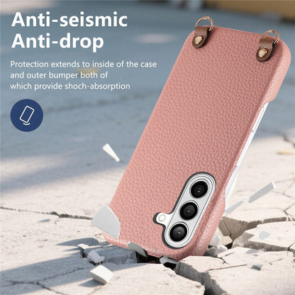 For Samsung Galaxy S26+ Litchi Pattern Case with Lanyard Shockproof PC PU Leather Cover