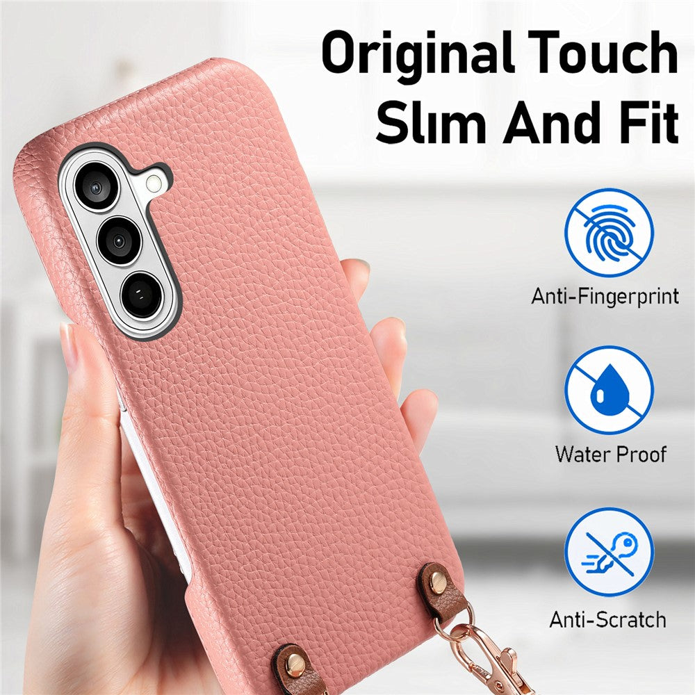 For Samsung Galaxy S26+ Litchi Pattern Case with Lanyard Shockproof PC PU Leather Cover
