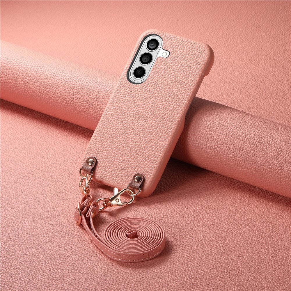 For Samsung Galaxy S26+ Litchi Pattern Case with Lanyard Shockproof PC PU Leather Cover