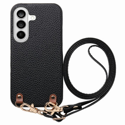 For Samsung Galaxy S26+ Litchi Pattern Case with Lanyard Shockproof PC PU Leather Cover