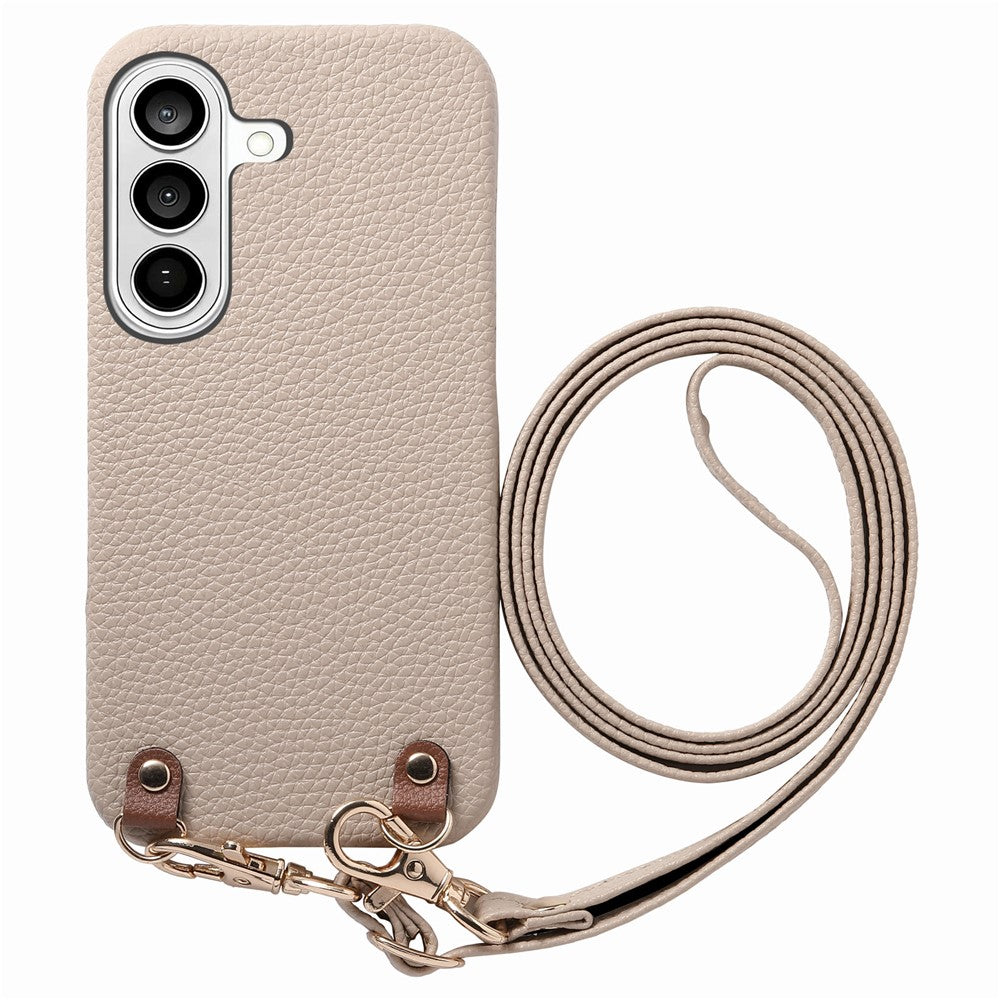 For Samsung Galaxy S26+ Litchi Pattern Case with Lanyard Shockproof PC PU Leather Cover